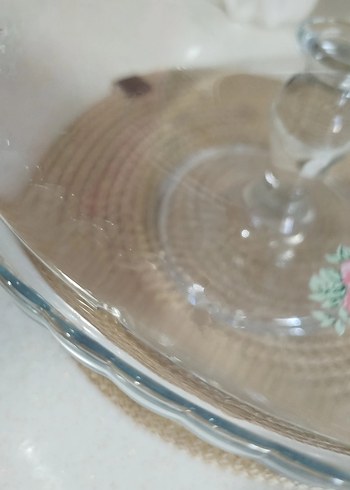 Çiçek Desenli Beyaz Cam Kek Fanusu - Görsel 3