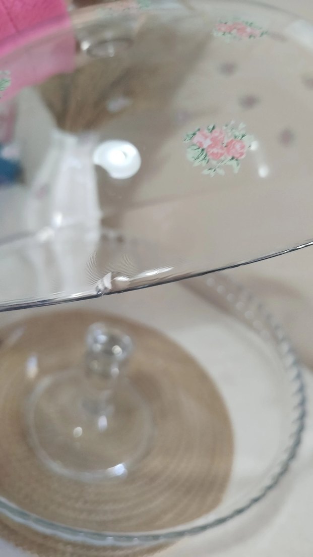 Çiçek Desenli Beyaz Cam Kek Fanusu - Görsel 2