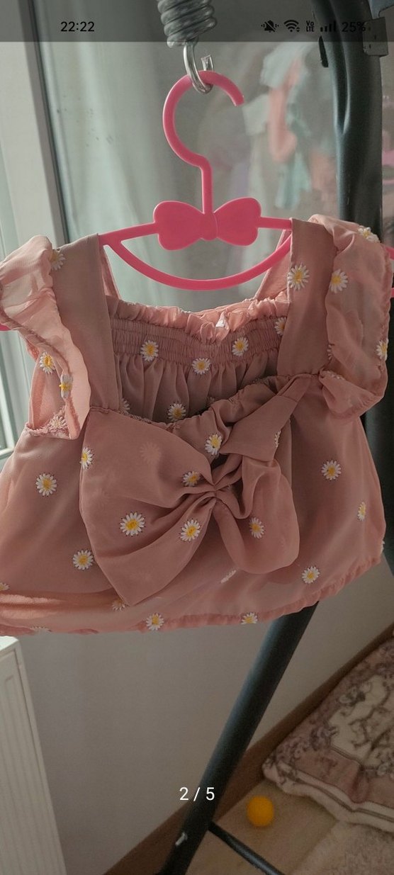 Kız Çocuk Nakışlı Pembe Fırfırlı Elbise - Görsel 2