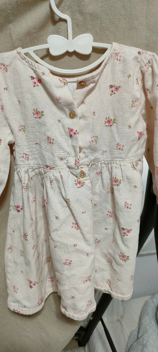 Kız Çocuk Beyaz Çiçekli Uzun Kollu Elbise - Görsel 3