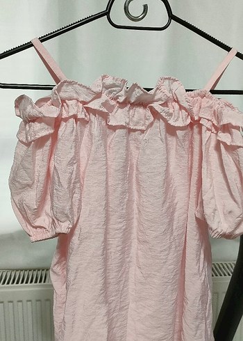 Kız Çocuk Pembe Keten Kısa Kollu Elbise - Görsel 9