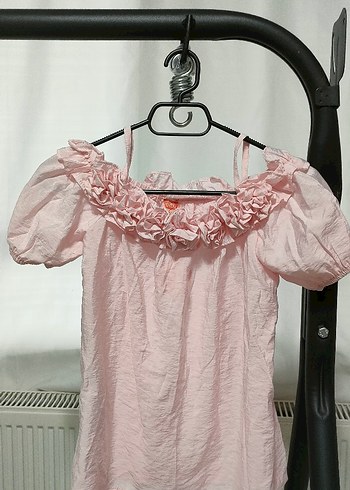 Kız Çocuk Pembe Keten Kısa Kollu Elbise - Görsel 4