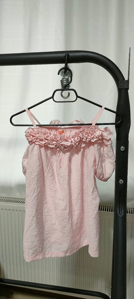 Kız Çocuk Pembe Keten Kısa Kollu Elbise - Görsel 5