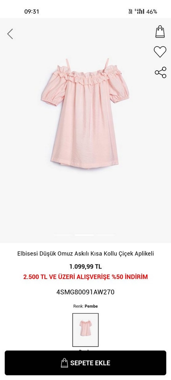 Kız Çocuk Pembe Keten Kısa Kollu Elbise - Görsel 2