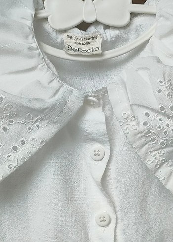 Beyaz Kız Çocuk Nakışlı Keten Gömlek - Görsel 5
