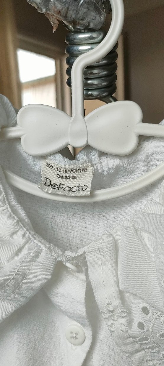 Beyaz Kız Çocuk Nakışlı Keten Gömlek - Görsel 4