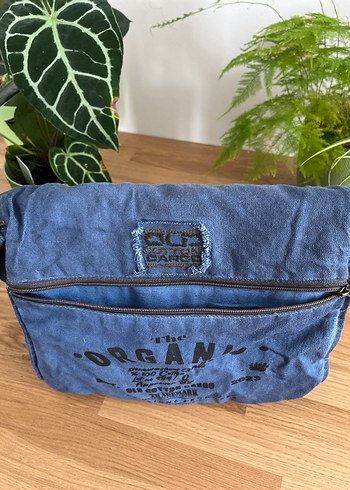 Old Cotton Cargo Erkek Mavi Baskılı Fermuarlı Postacı Çantası