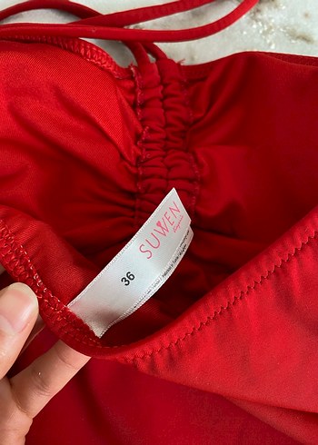 Kırmızı İnce Askılı Kadın Mayo - Görsel 4