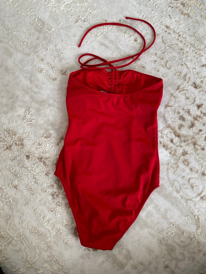 Kırmızı İnce Askılı Kadın Mayo - Görsel 2