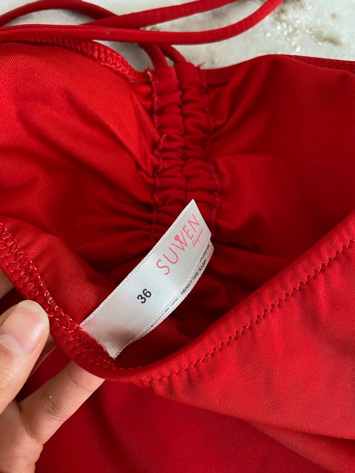 Kırmızı İnce Askılı Kadın Mayo - Görsel 4