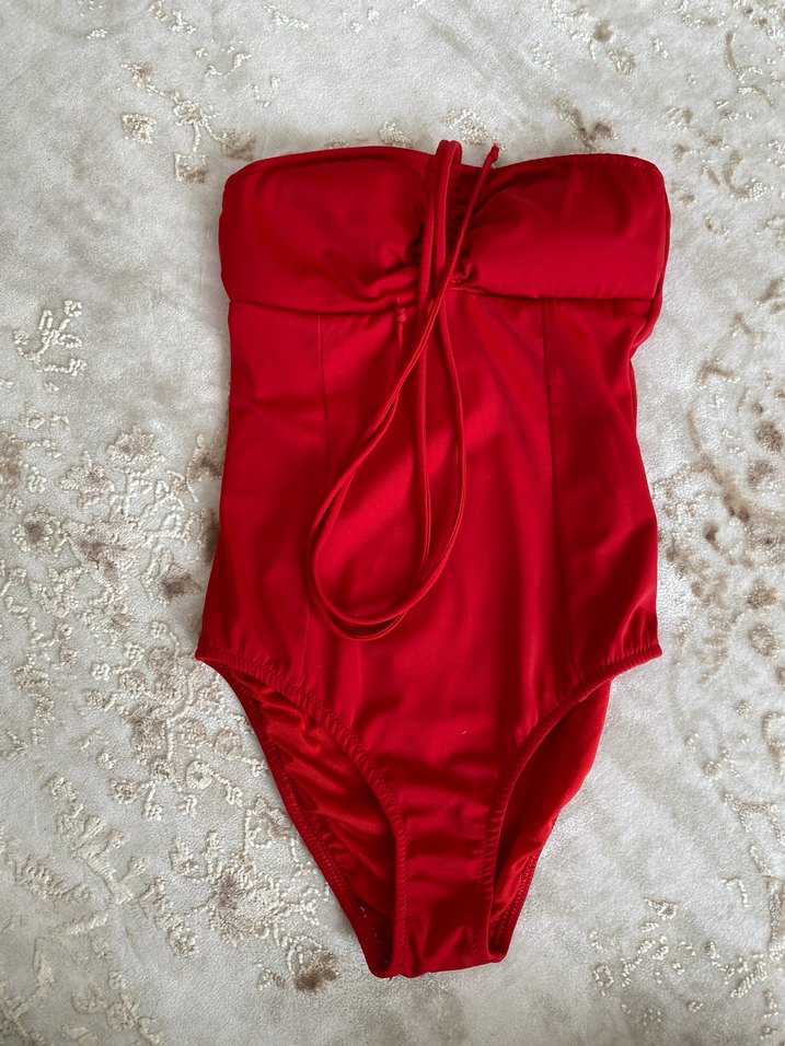 Kırmızı İnce Askılı Kadın Mayo - Görsel 3