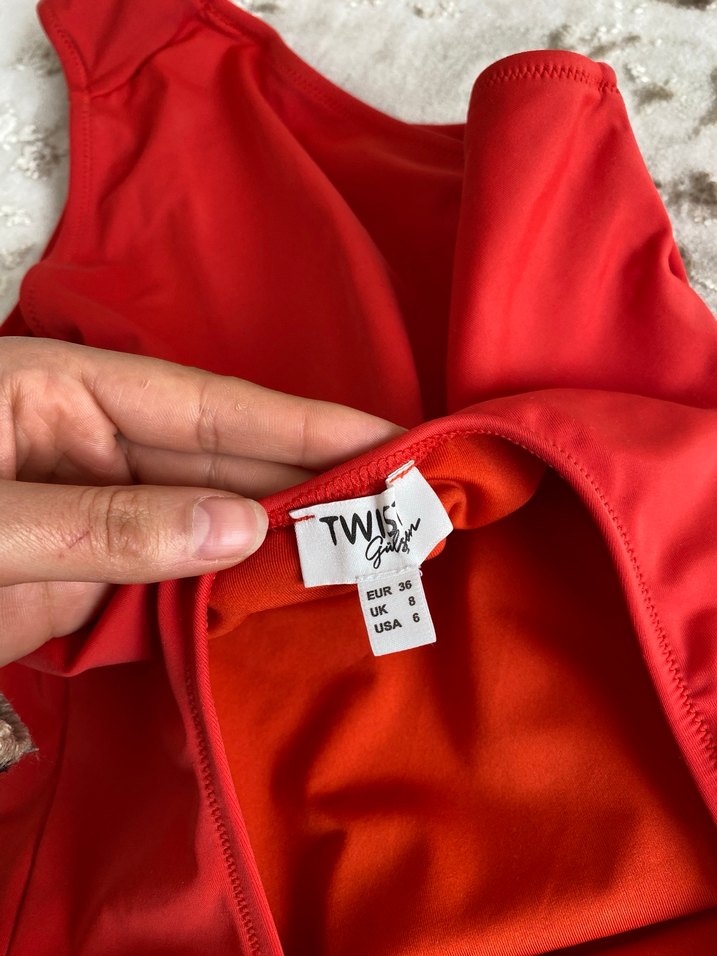 Kırmızı, Kolsuz, İnce Kesim Kadın Mayo - Görsel 4