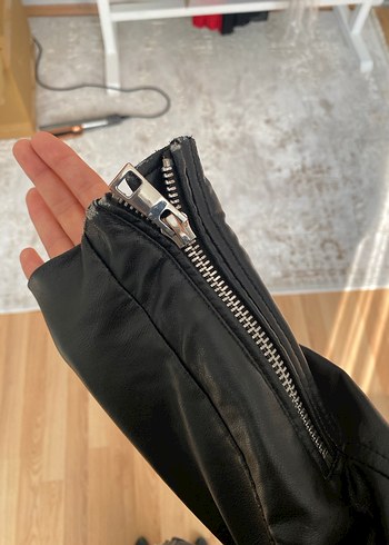 Siyah Deri Kadın Biker Ceket - Görsel 8