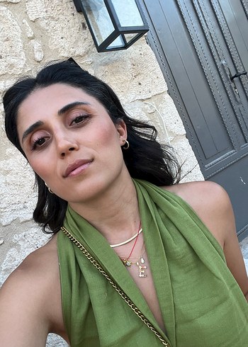 Sırtı açık yeşil keten bluz - Görsel 2