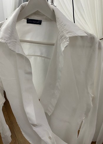 Drapeli Beyaz Keten Kadın Gömlek - Görsel 4
