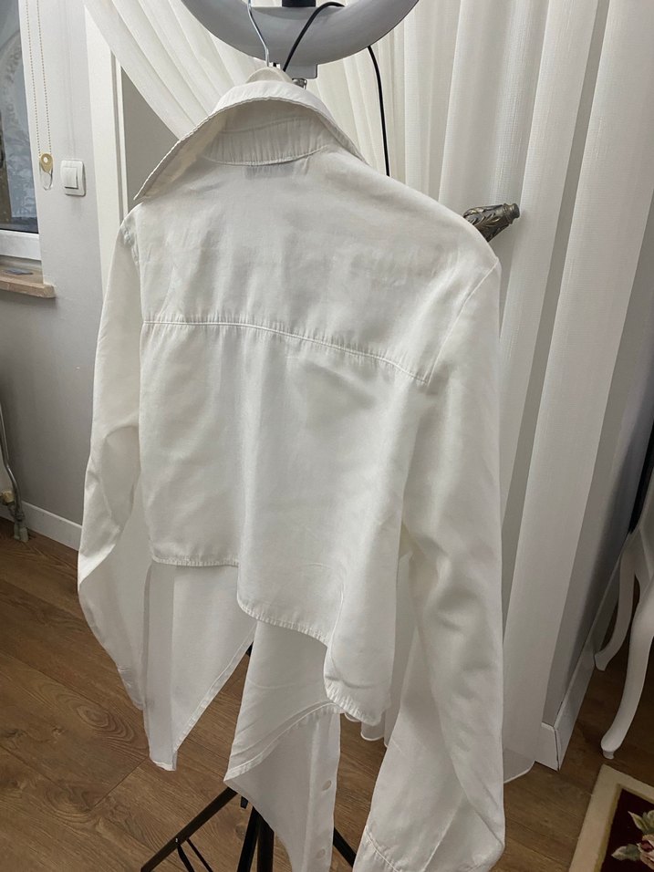 Drapeli Beyaz Keten Kadın Gömlek - Görsel 5