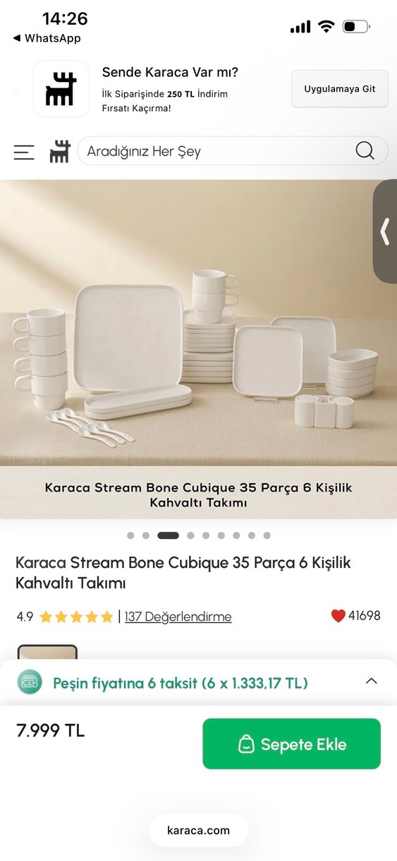 Karaca Stream Bone Cubique 35 Parça 6 Kişilik Kahvaltı Takımı - Görsel 3
