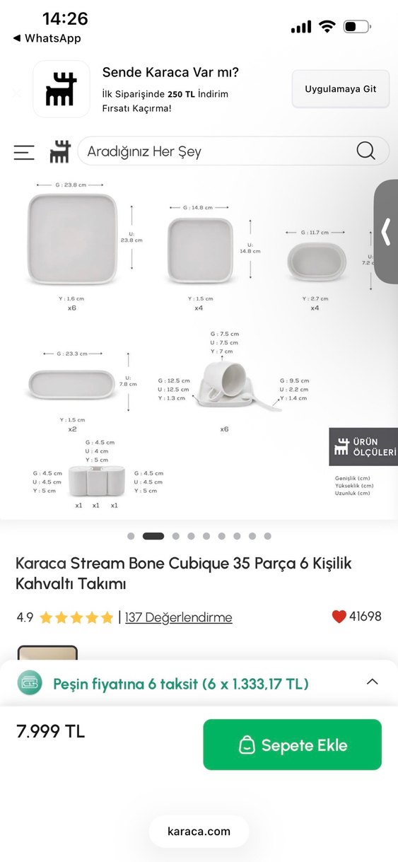 Karaca Stream Bone Cubique 35 Parça 6 Kişilik Kahvaltı Takımı - Görsel 2