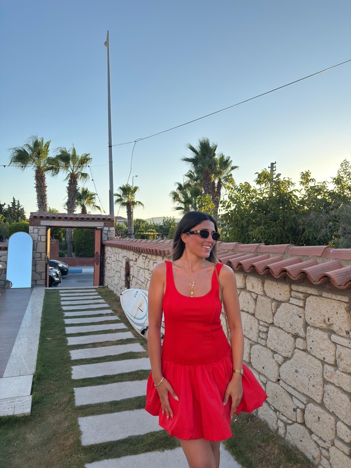 Kırmızı Mini Kolsuz Elbise - Görsel 3