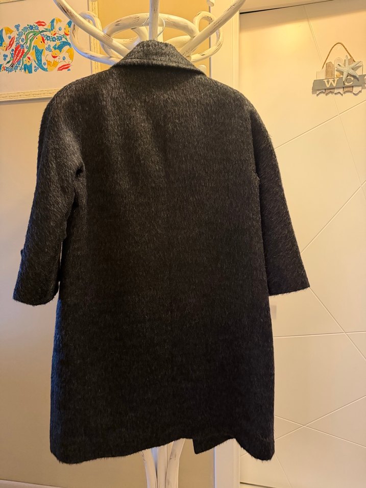 Düğmeli Gri Midi Kadın Kaban - Görsel 2