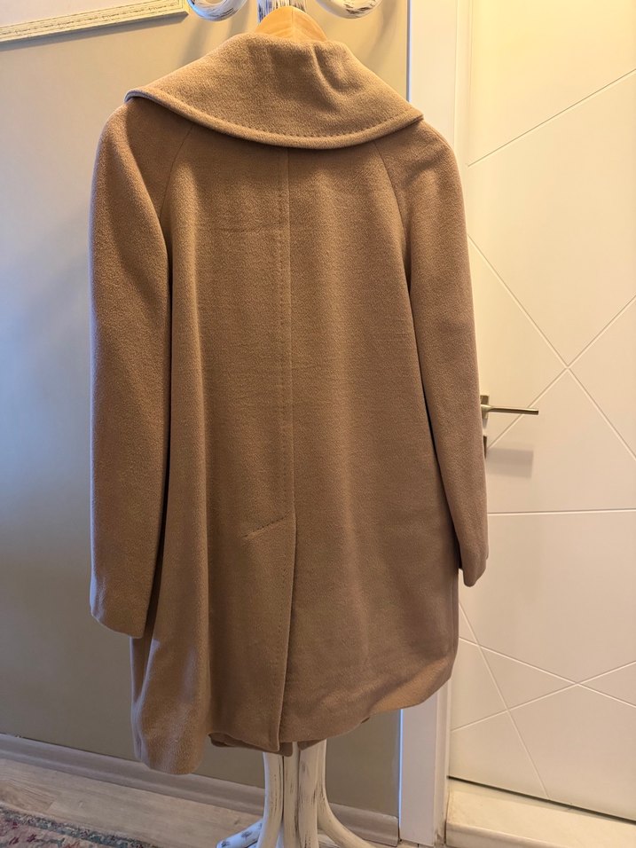 Bej Midi Düğmeli Kadın Klasik Kaban - Görsel 2