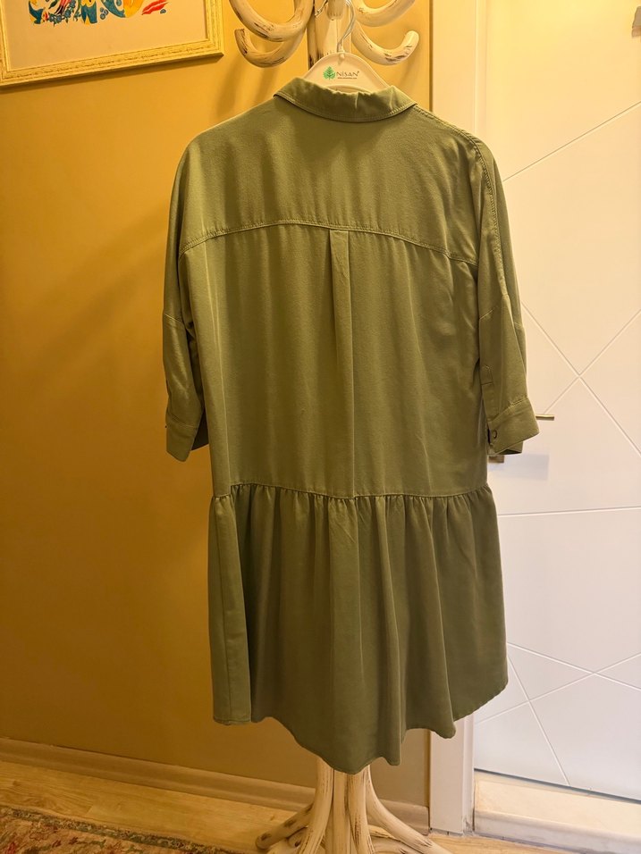 Kadın Haki Keten Midi Tunik - Görsel 2