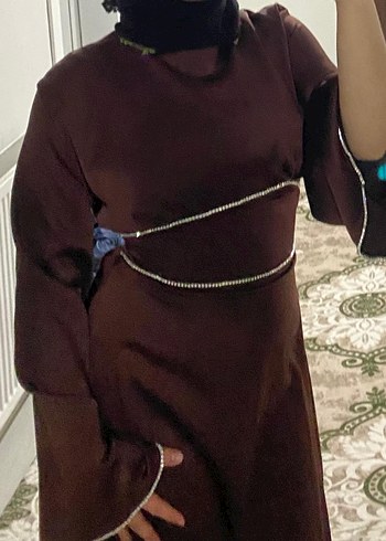 Kahverengi Uzun Kadın abiye - Görsel 4