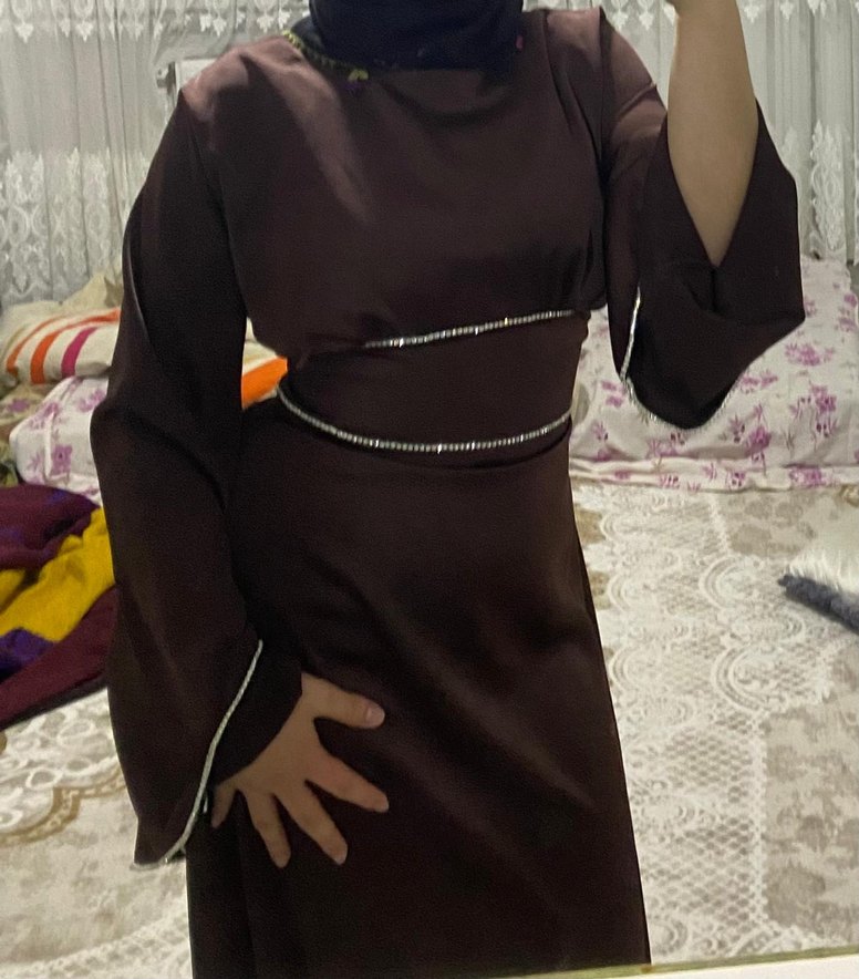 Kahverengi Uzun Kadın abiye - Görsel 3