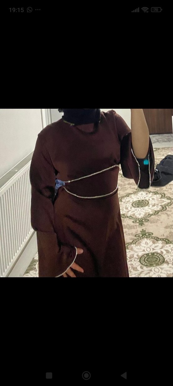 Kahverengi Uzun Kadın abiye - Görsel 2