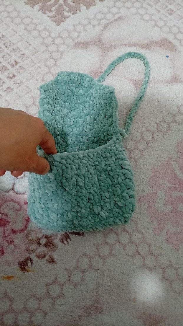 Turkuaz Örgü Bohem Kadın Çanta - Görsel 3