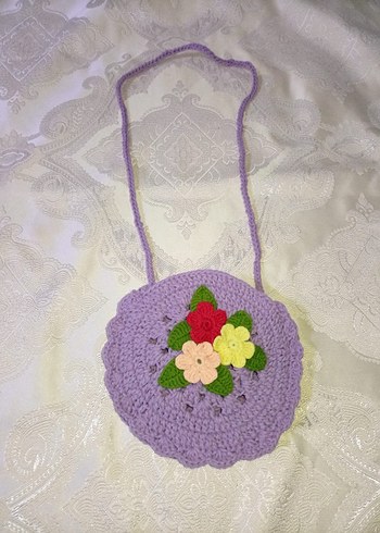 Mor Dantel Çiçekli Bohem Kız Çantası - Görsel 3