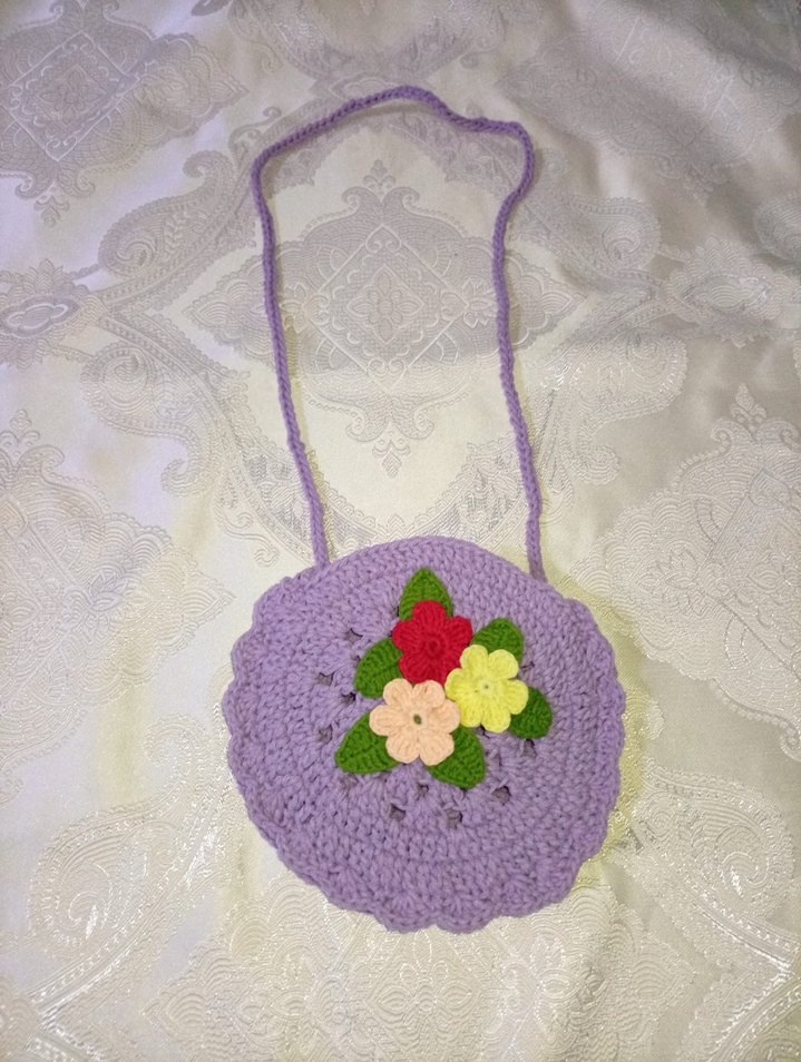 Mor Dantel Çiçekli Bohem Kız Çantası - Görsel 3
