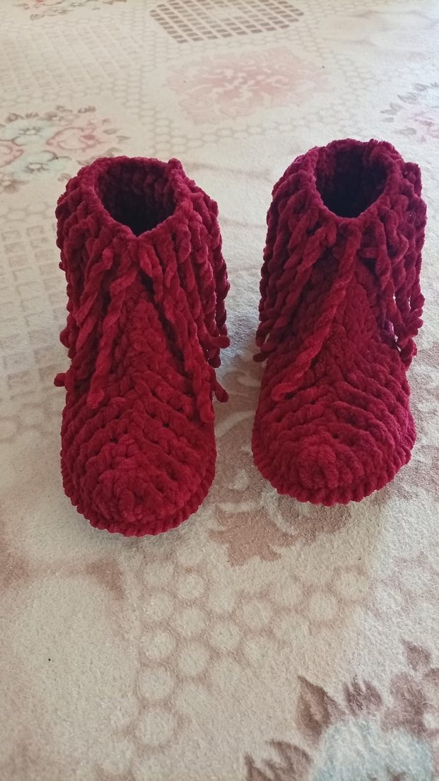 Bordo Örgü Kız Çocuk Ev Terliği - Görsel 2