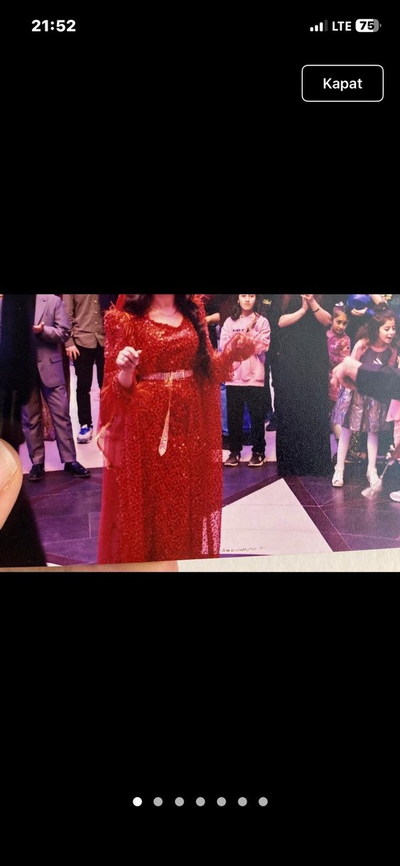 Kırmızı Parlak Uzun Kollu Kadın Abiye Elbise Fistan Yöresel - Görsel 2