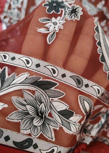 Bordo Bohem Desenli Kadın baş örtüsü - Görsel 5