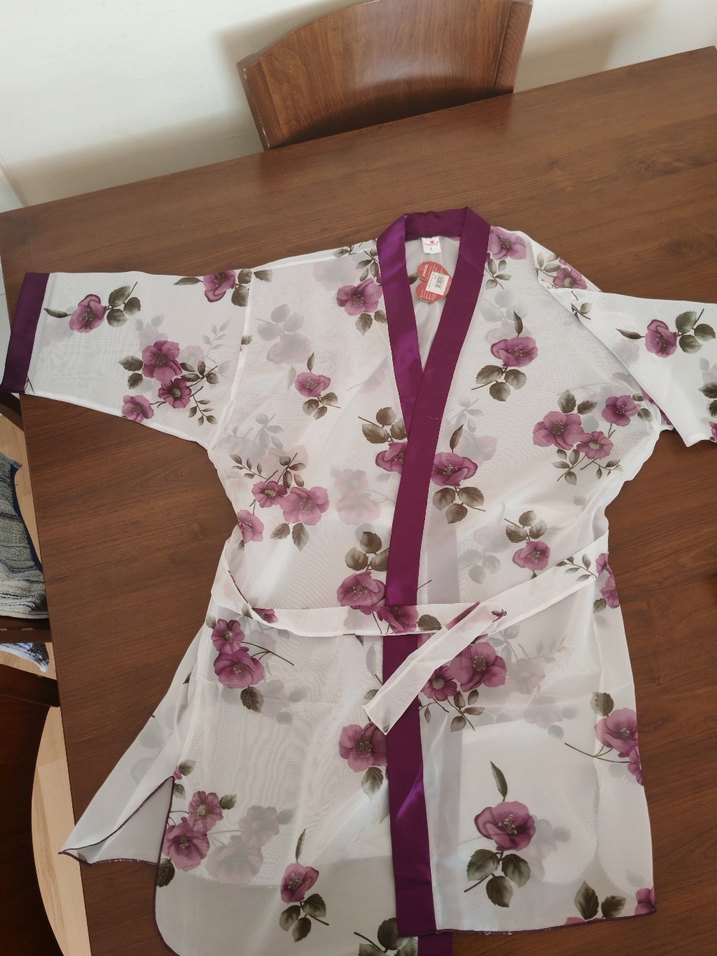 Mor Çiçekli Bohem Kadın gecelik ve sabahlık takımı. - Görsel 3