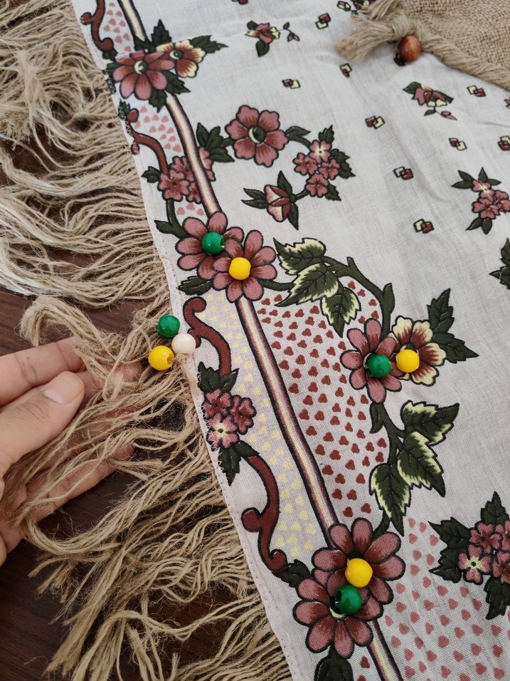 Bej Bohem Püsküllü hasır masa örtüsü - Görsel 4