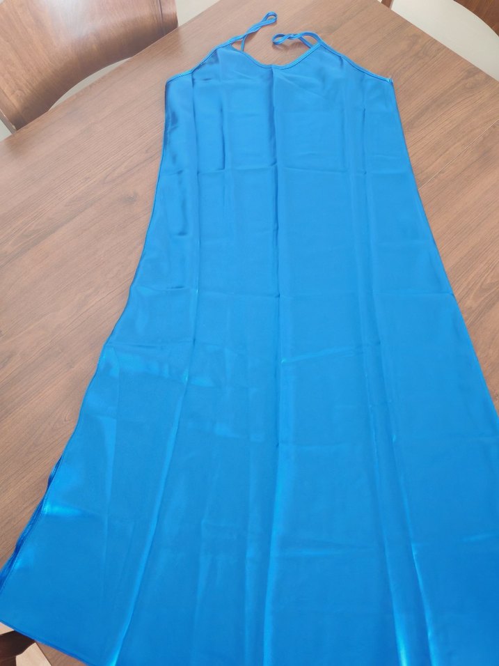 Mavi Uzun Kollaksız Bohem Kadın gecelik ve sabahlık Takımı. - Görsel 2