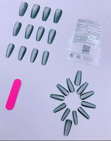 Beden Renk cat eye black nails takma tırnak Y2K