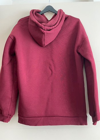 Bordo Kapüşonlu Baskılı Kadın Sweatshirt - Görsel 2