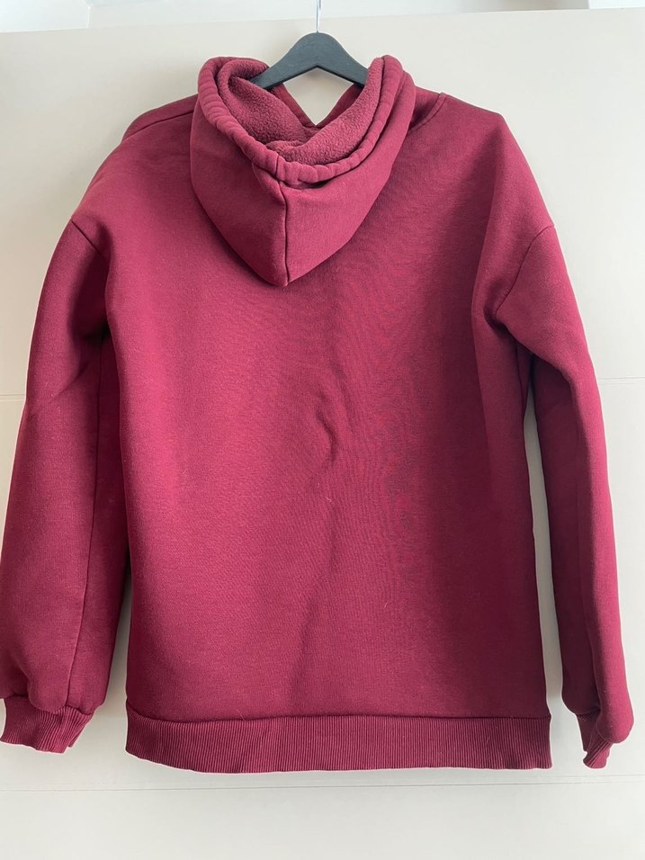 Bordo Kapüşonlu Baskılı Kadın Sweatshirt - Görsel 2