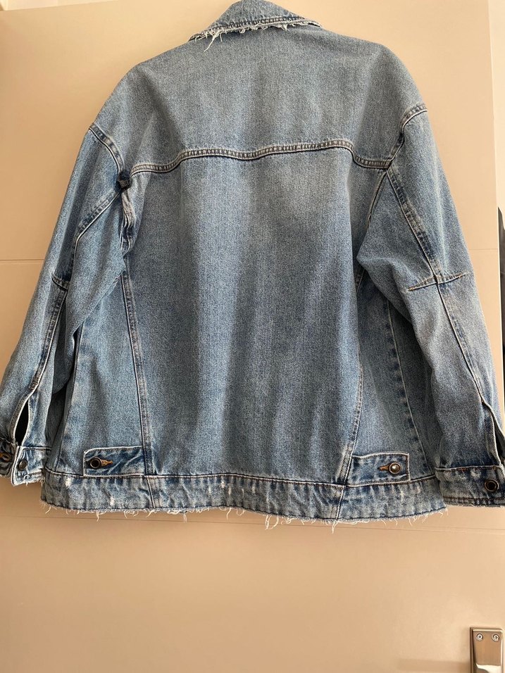 Kadın Mavi Denim Ceket, Düğmeli, Salaş Kesim - Görsel 2