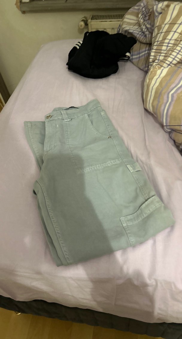 Bej Kadın Midi Boy Salaş Denim Pantolon - Görsel 4