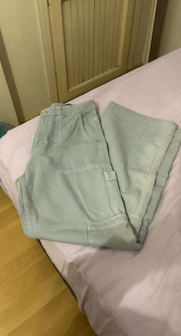 Bej Kadın Midi Boy Salaş Denim Pantolon - Görsel 3