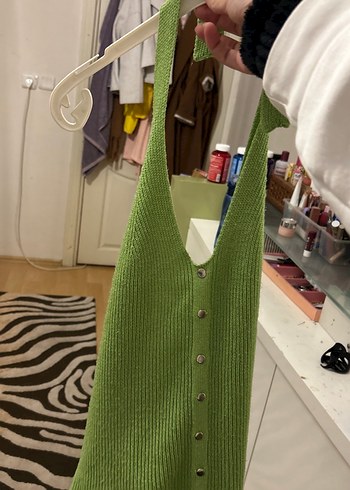 Düğmeli Yeşil Kadın Triko Süveter - Görsel 3