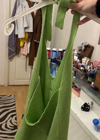 Düğmeli Yeşil Kadın Triko Süveter - Görsel 2