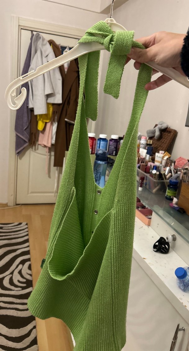 Düğmeli Yeşil Kadın Triko Süveter - Görsel 2