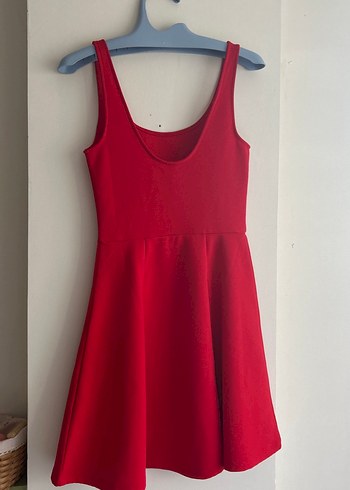 Kırmızı V Yakalı Midi Kadın Elbise - Görsel 3