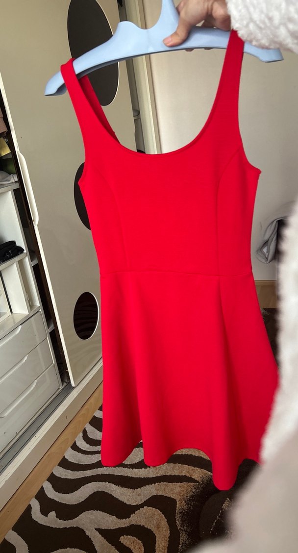 Kırmızı V Yakalı Midi Kadın Elbise - Görsel 4