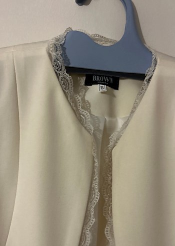 Düğmeli Beyaz Midi Kadın Blazer Ceket - Görsel 2